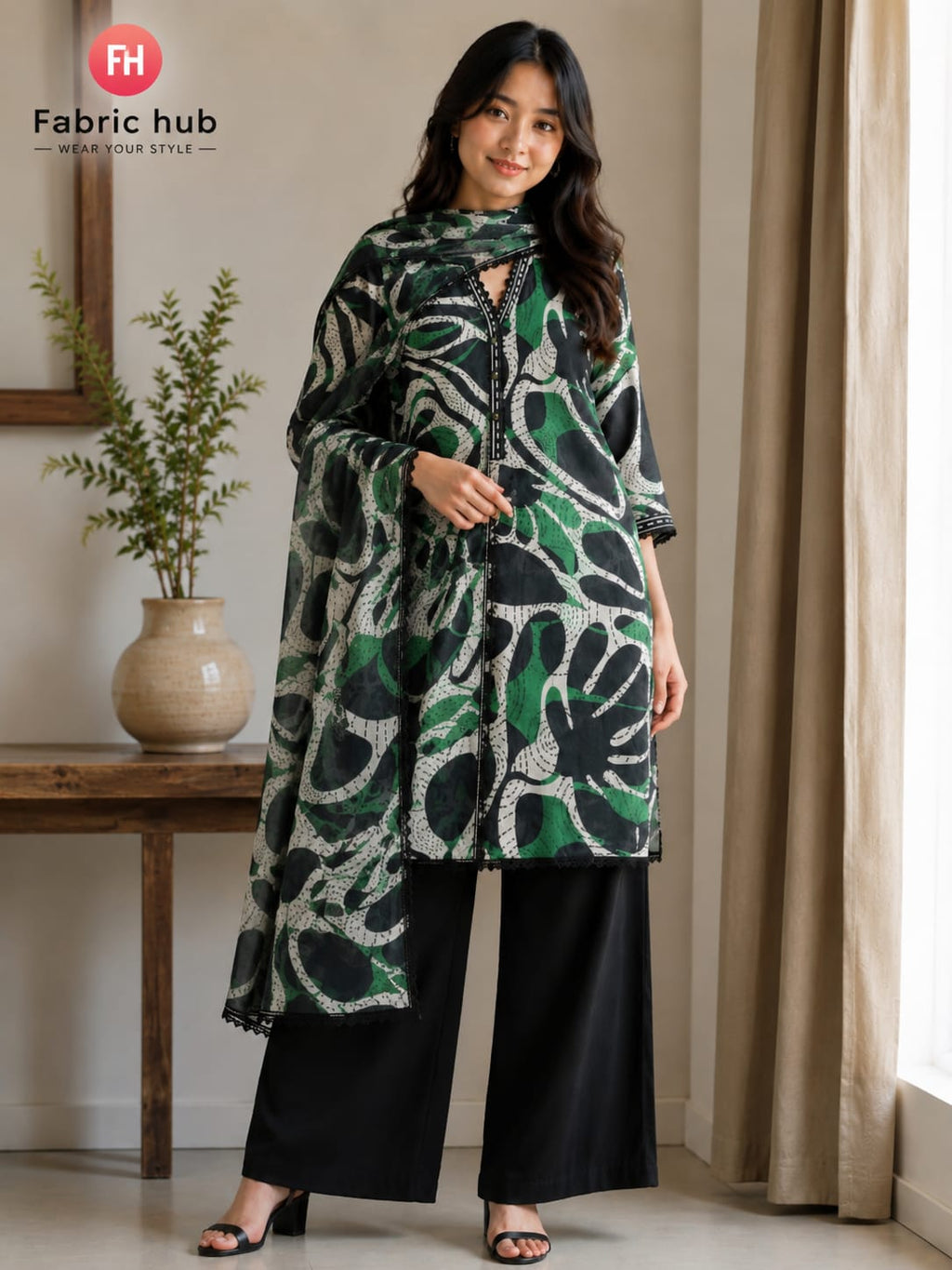 Article-0005 Sapphire 3-Piece Stitched Lawn Suit for Women – Shirt, Trouser & Dupatta | Summer Collection Pakistan