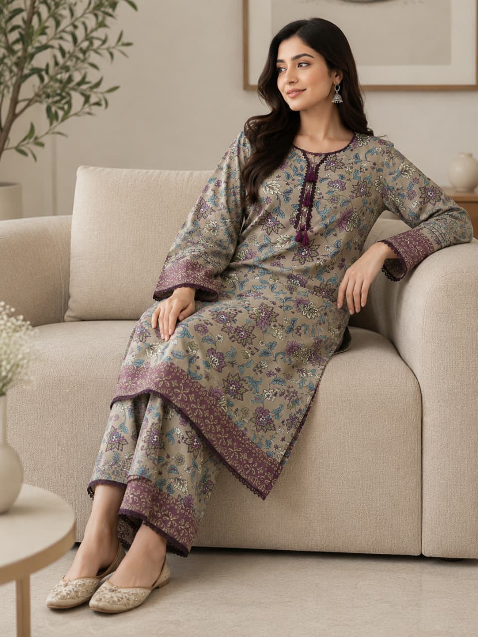 Article-008 Sapphire 2-Piece Stitched Lawn Suit for Women – Shirt & Trouser | Summer Collection Pakistan (Copy)
