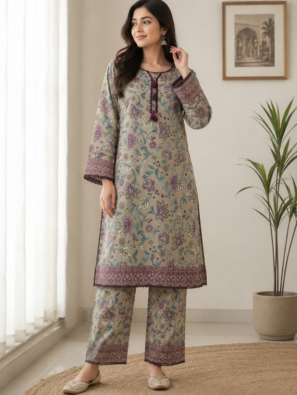 Article-008 Sapphire 2-Piece Stitched Lawn Suit for Women – Shirt & Trouser | Summer Collection Pakistan (Copy)
