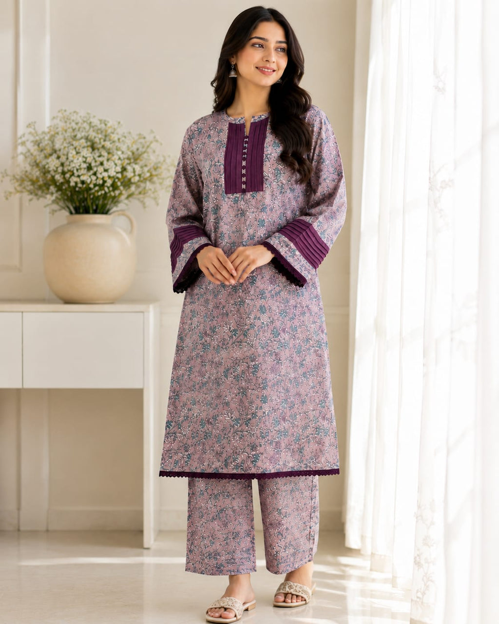 Article-009 Sapphire 2-Piece Stitched Lawn Suit for Women – Shirt & Trouser | Summer Collection Pakistan