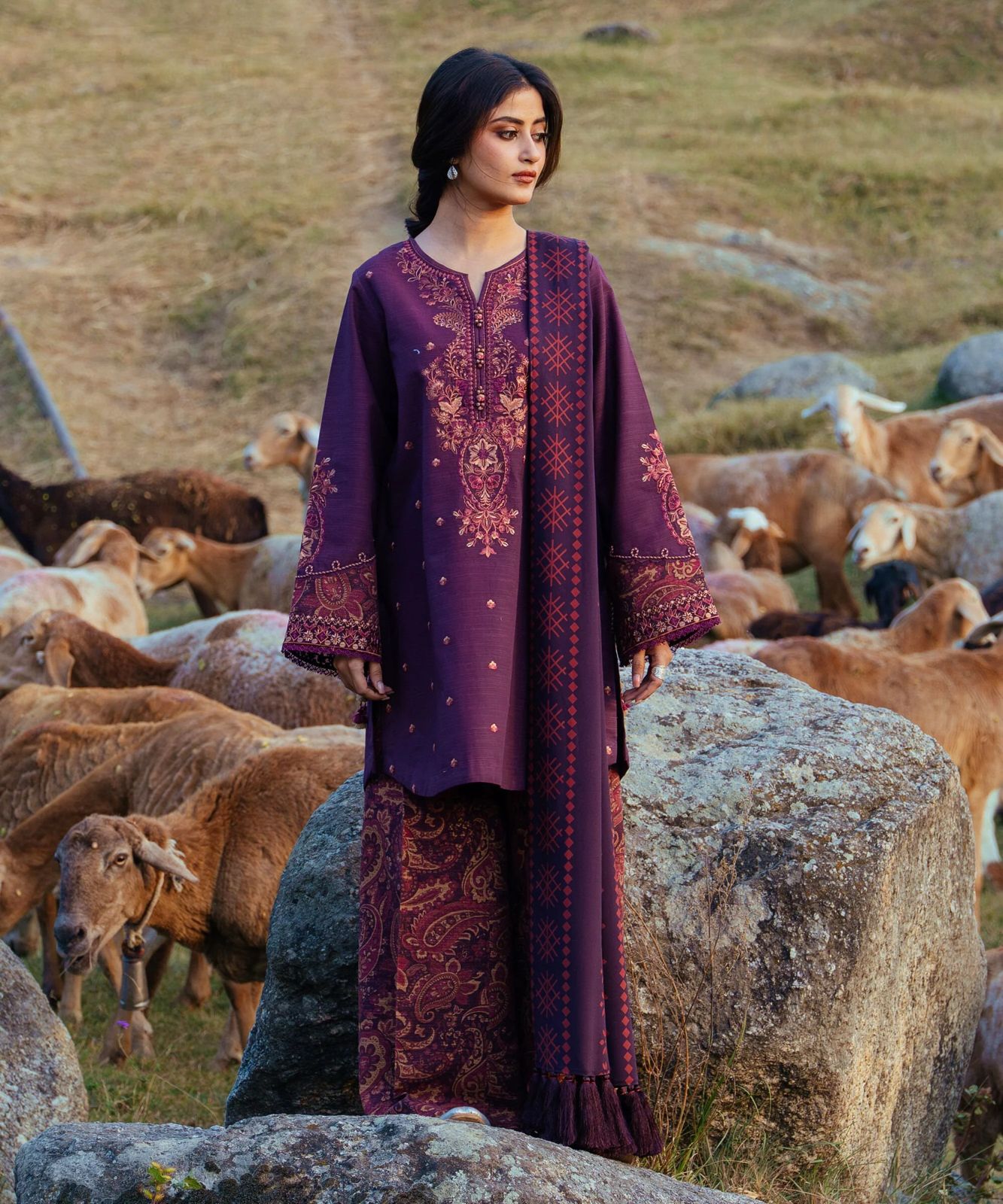 Article-0014 Sapphire 3-Piece Printed Khaddar Suit for Women – Unstitched Shirt, Trouser &  Dupatta | Winter Collection Pakistan